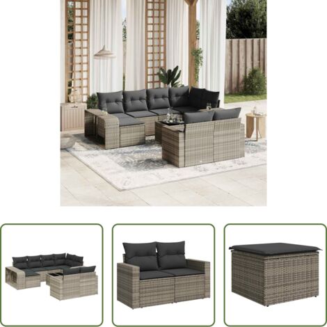 Poltrona da giardino -  Set Divani da Giardino 11 pz con Cuscini in Polyrattan Grigio