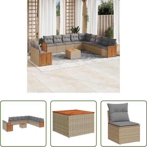Poltrona da giardino -  Set Divani da Giardino 12 pz con Cuscini Beige in Polyrattan