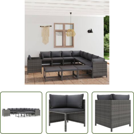 Poltrona da giardino -  Set Divani da Giardino 12 pz con Cuscini in Polyrattan Grigio