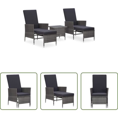 Poltrona da giardino -  Set Divani da Giardino 3 pz con Cuscini in Polyrattan Grigio