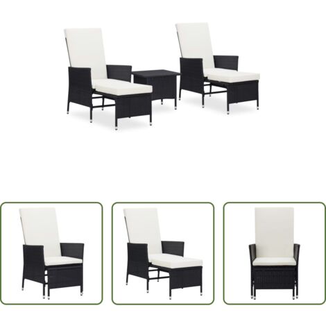 Poltrona da giardino -  Set Divani da Giardino 3 pz con Cuscini in Polyrattan Nero