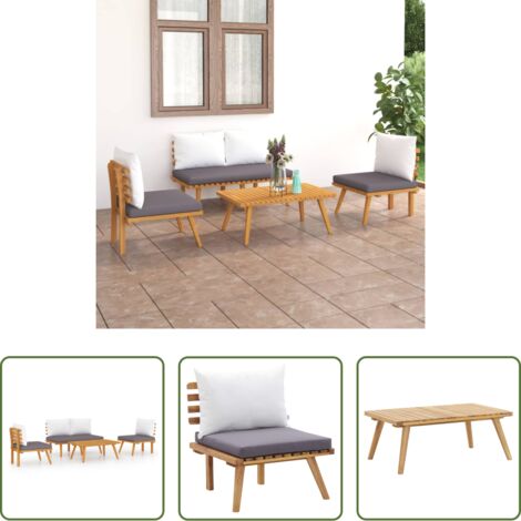 Poltrona da giardino -  Set Divani da Giardino 4 pz con Cuscini in Massello di Acacia
