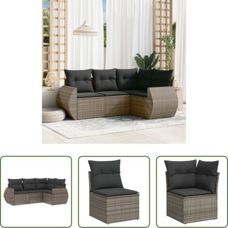 Poltrona da giardino -  Set Divani da Giardino 4 pz con Cuscini in Polyrattan Grigio