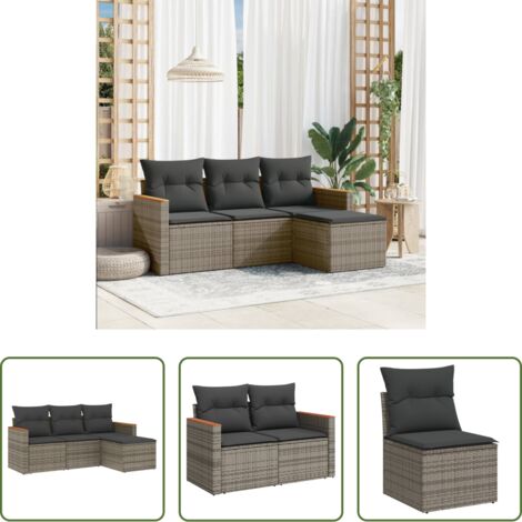 Poltrona da giardino -  Set Divani da Giardino 4 pz con Cuscini in Polyrattan Grigio