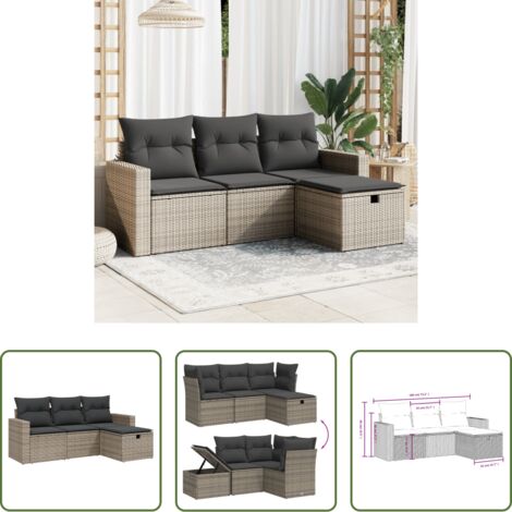 Poltrona da giardino -  Set Divani da Giardino 4 pz con Cuscini in Polyrattan Grigio