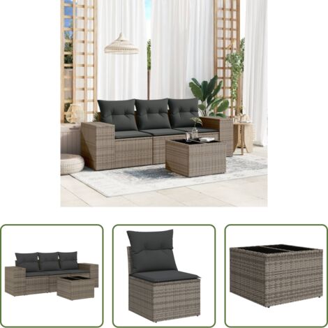 Poltrona da giardino -  Set Divani da Giardino 4 pz con Cuscini in Polyrattan Grigio