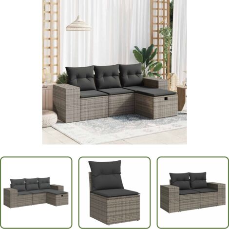 Poltrona da giardino -  Set Divani da Giardino 4 pz con Cuscini in Polyrattan Grigio
