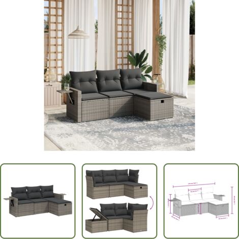 Poltrona da giardino -  Set Divani da Giardino 4 pz con Cuscini in Polyrattan Grigio
