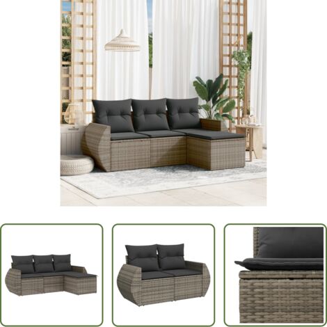 Poltrona da giardino -  Set Divani da Giardino 4 pz con Cuscini in Polyrattan Grigio