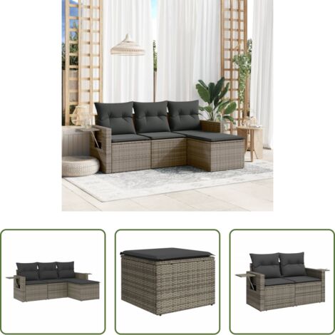 Poltrona da giardino -  Set Divani da Giardino 4 pz con Cuscini in Polyrattan Grigio