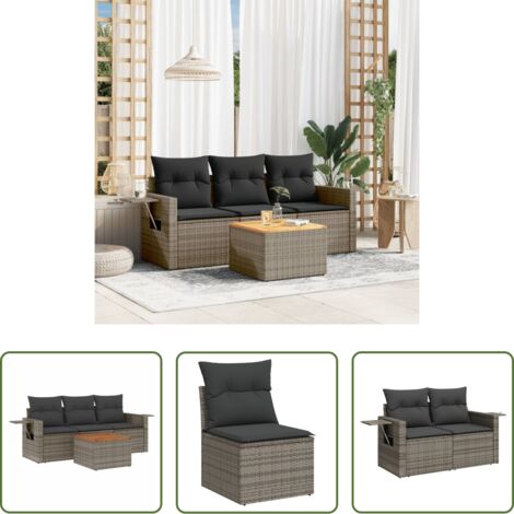 Poltrona da giardino -  Set Divani da Giardino 4 pz con Cuscini in Polyrattan Grigio