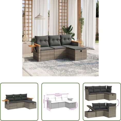 Poltrona da giardino -  Set Divani da Giardino 4 pz con Cuscini in Polyrattan Grigio