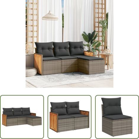 Poltrona da giardino -  Set Divani da Giardino 4 pz con Cuscini in Polyrattan Grigio