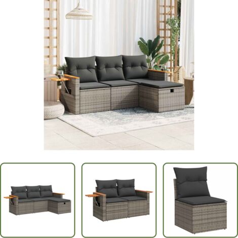 Poltrona da giardino -  Set Divani da Giardino 4 pz con Cuscini in Polyrattan Grigio