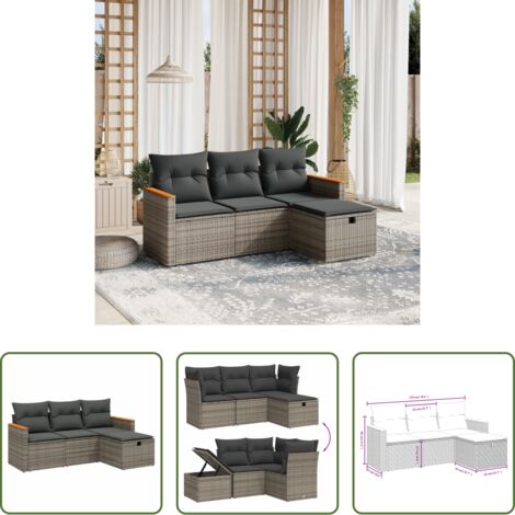 Poltrona da giardino -  Set Divani da Giardino 4 pz con Cuscini in Polyrattan Grigio