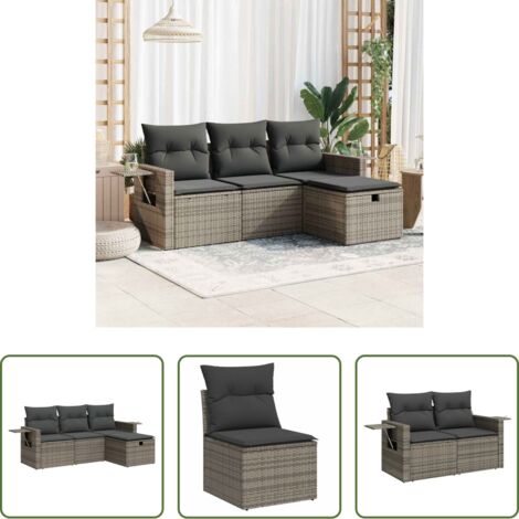 Poltrona da giardino -  Set Divani da Giardino 4 pz con Cuscini in Polyrattan Grigio