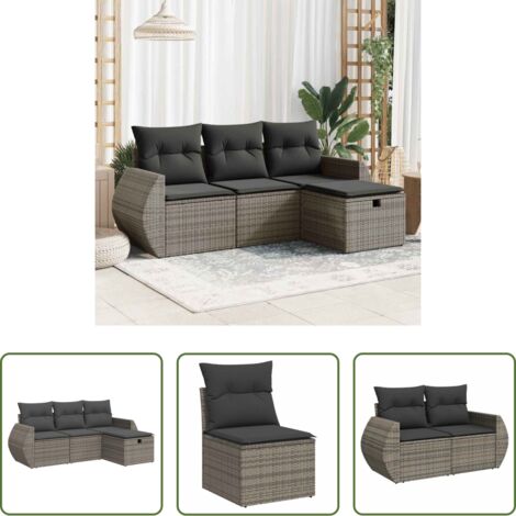 Poltrona da giardino -  Set Divani da Giardino 4 pz con Cuscini in Polyrattan Grigio
