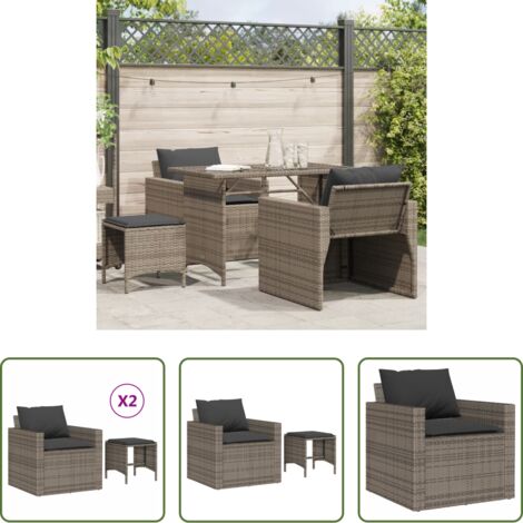 Poltrona da giardino -  Set Divani da Giardino 4 pz con Cuscini in Polyrattan Grigio