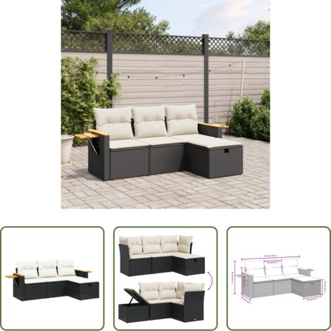 Poltrona da giardino -  Set Divani da Giardino 4 pz con Cuscini Nero in Polyrattan