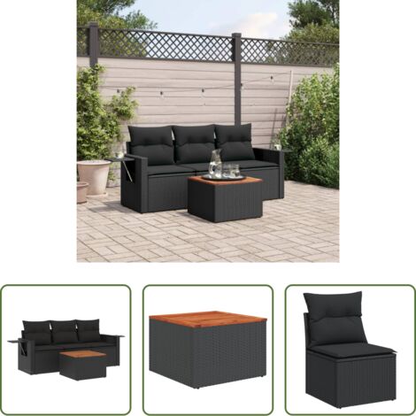 Poltrona da giardino -  Set Divani da Giardino 4 pz con Cuscini Nero in Polyrattan