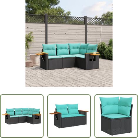 Poltrona da giardino -  Set Divani da Giardino 4 pz con Cuscini Nero in Polyrattan