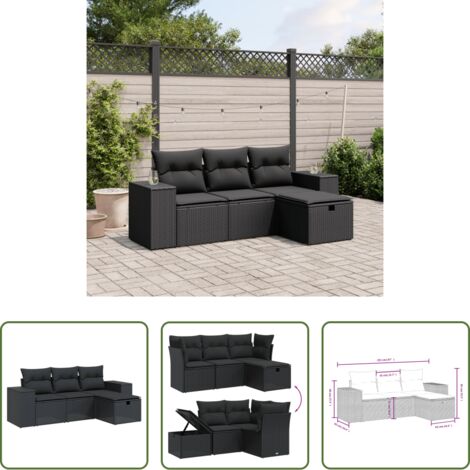 Poltrona da giardino -  Set Divani da Giardino 4 pz con Cuscini Nero in Polyrattan