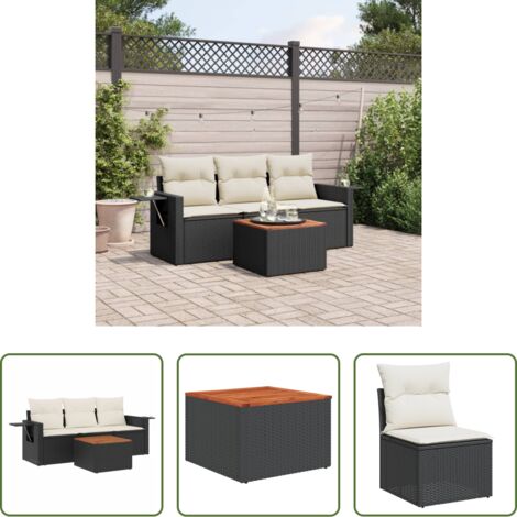 Poltrona da giardino -  Set Divani da Giardino 4 pz con Cuscini Nero in Polyrattan