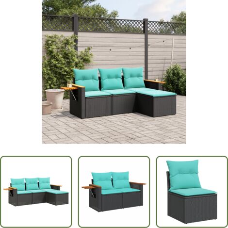 Poltrona da giardino -  Set Divani da Giardino 4 pz con Cuscini Nero in Polyrattan