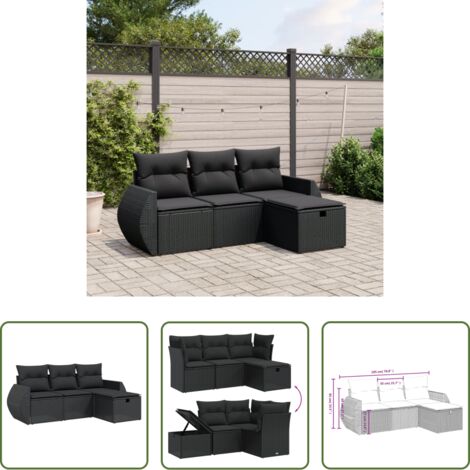 Poltrona da giardino -  Set Divani da Giardino 4 pz con Cuscini Nero in Polyrattan