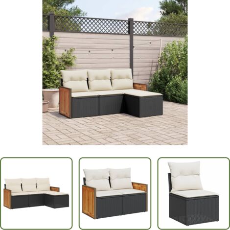 Poltrona da giardino -  Set Divani da Giardino 4 pz con Cuscini Nero in Polyrattan