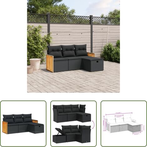 Poltrona da giardino -  Set Divani da Giardino 4 pz con Cuscini Nero in Polyrattan