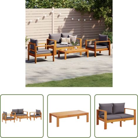 Poltrona da giardino -  Set Divani da Giardino 4pz con Cuscini Legno Massello di Acacia