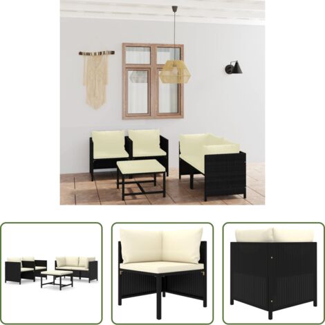 Poltrona da giardino -  Set Divani da Giardino 5 pz con Cuscini in Polyrattan Nero