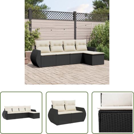 Poltrona da giardino -  Set Divani da Giardino 5 pz con Cuscini in Polyrattan Nero