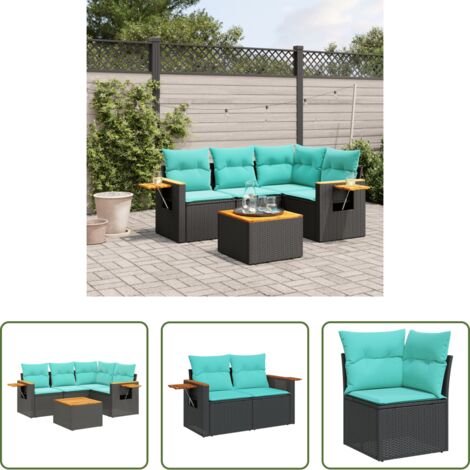 Poltrona da giardino -  Set Divani da Giardino 5 pz con Cuscini Nero in Polyrattan