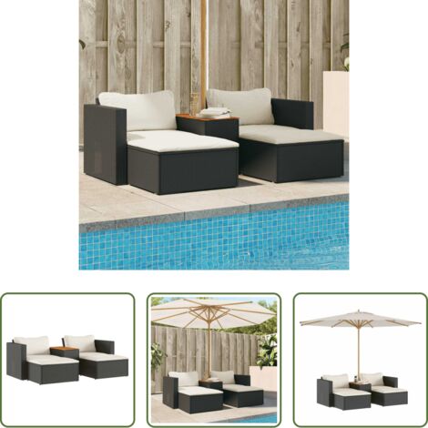 Poltrona da giardino -  Set Divani da Giardino 5 pz con Cuscini Nero Polyrattan Acacia