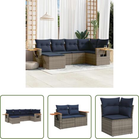 Poltrona da giardino -  Set Divani da Giardino 6 pz con Cuscini Grigio in Polyrattan