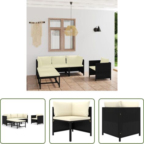Poltrona da giardino -  Set Divani da Giardino 6 pz con Cuscini in Polyrattan Nero