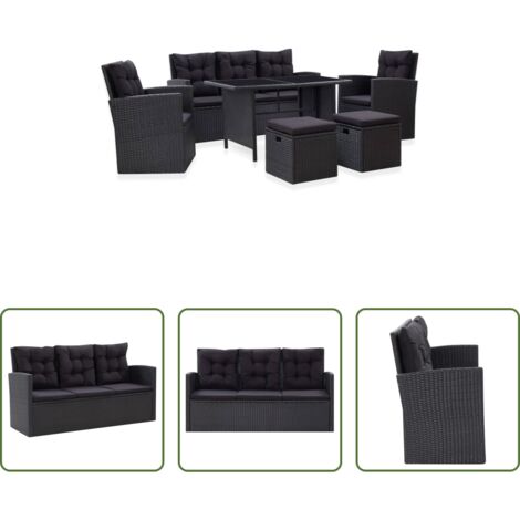 Poltrona da giardino -  Set Divani da Giardino 6 pz con Cuscini in Polyrattan Nero