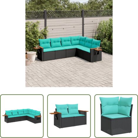 Poltrona da giardino -  Set Divani da Giardino 6 pz con Cuscini Nero in Polyrattan