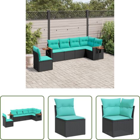 Poltrona da giardino -  Set Divani da Giardino 6 pz con Cuscini Nero in Polyrattan