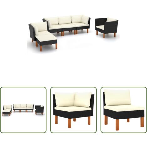 Poltrona da giardino -  Set Divani da Giardino 6pz Polyrattan Legno di Eucalipto Nero