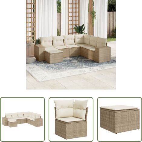 Poltrona da giardino -  Set Divani da Giardino 7 pz con Cuscini Beige in Polyrattan