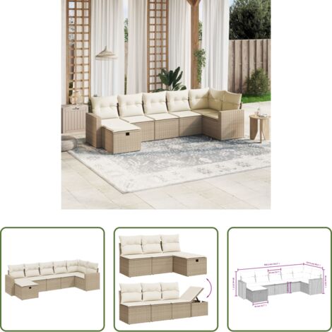 Poltrona da giardino -  Set Divani da Giardino 7 pz con Cuscini Beige in Polyrattan