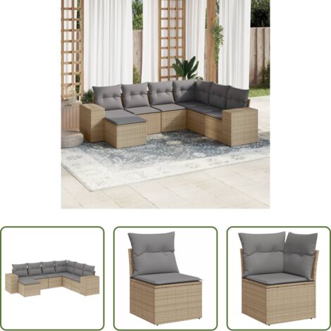 Poltrona da giardino -  Set Divani da Giardino 7 pz con Cuscini Beige in Polyrattan