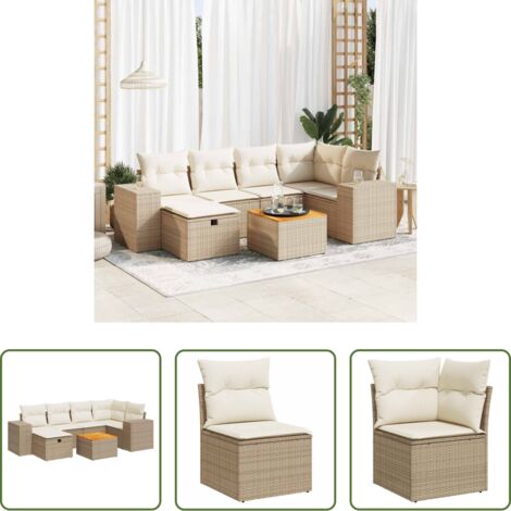 Poltrona da giardino -  Set Divani da Giardino 7 pz con Cuscini Beige in Polyrattan