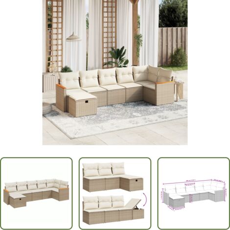 Poltrona da giardino -  Set Divani da Giardino 7 pz con Cuscini Beige in Polyrattan
