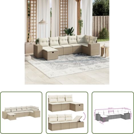 Poltrona da giardino -  Set Divani da Giardino 7 pz con Cuscini Beige in Polyrattan