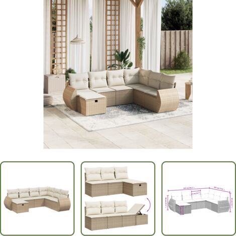 Poltrona da giardino -  Set Divani da Giardino 7 pz con Cuscini Beige in Polyrattan