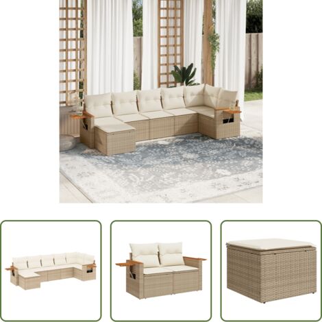 Poltrona da giardino -  Set Divani da Giardino 7 pz con Cuscini Beige in Polyrattan